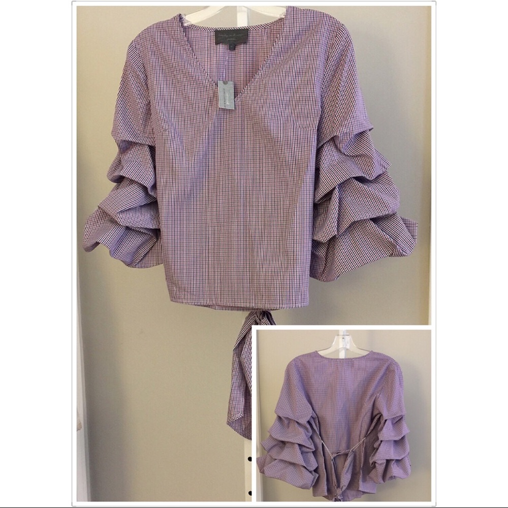 Anthropologie Ruffled & Tied Gingham Blouse - Picture 6 of 8
